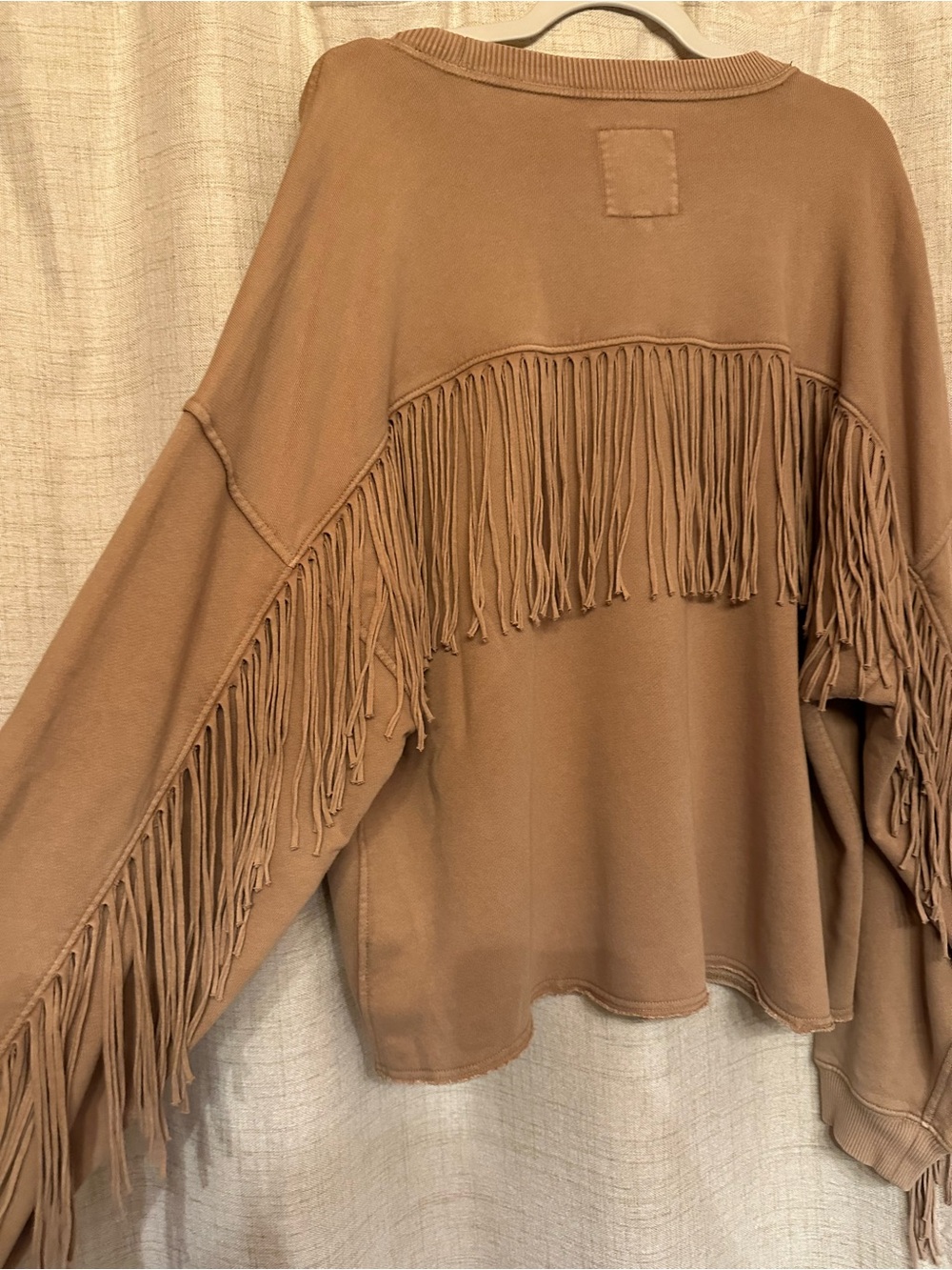 aerie Camel Fringe-Sleeve Sweatshirt - Picture 2 of 4